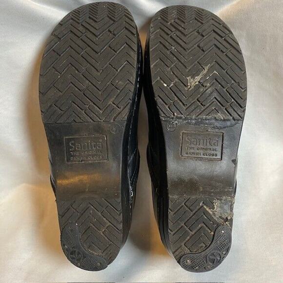 SANITA Black Leather Slip On Womens Size 10.5 EU 41 Chef Nurse Work Shoes Clogs - Picture 7 of 8